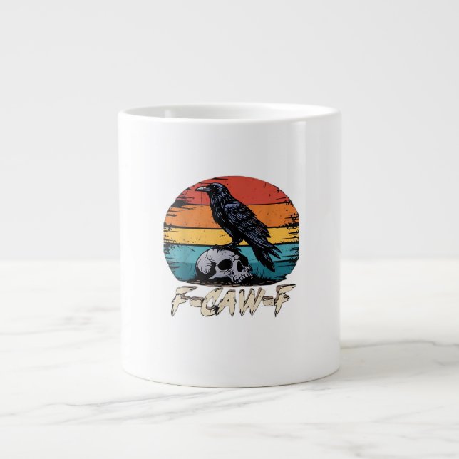 Crow, Retro F-Caw-F Bird Crow Funny Crow Bird Cawi Large Coffee Mug (Front)