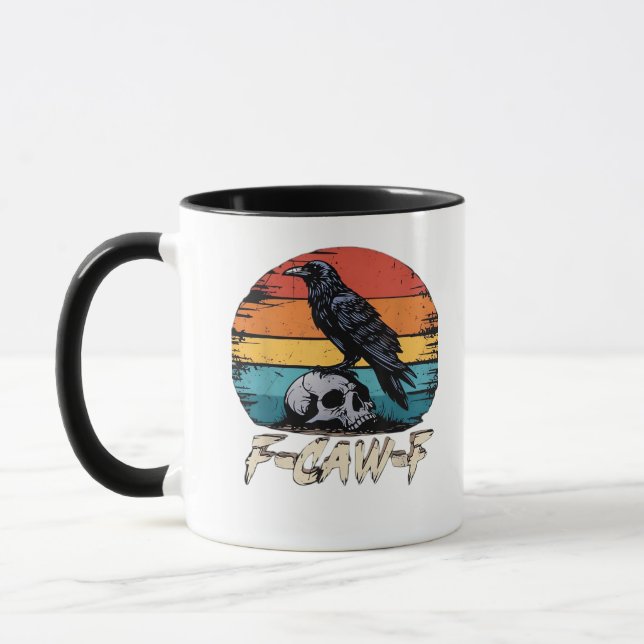 Crow, Retro F-Caw-F Bird Crow Funny Crow Bird Cawi Mug (Left)