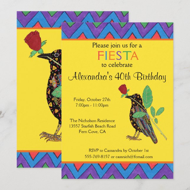 Crow & Rose Mexican Art Birthday Party Invitation (Front/Back)