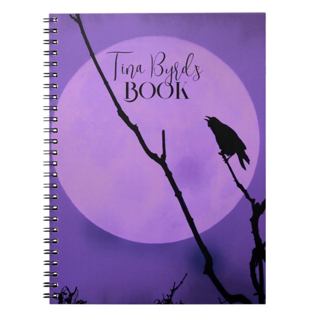 Crow Silhouette Lavender Purple Moon Notebook (Front)