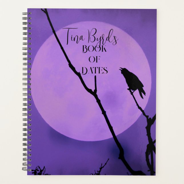 Crow Silhouette Lavender Purple Moon Planner (Front)