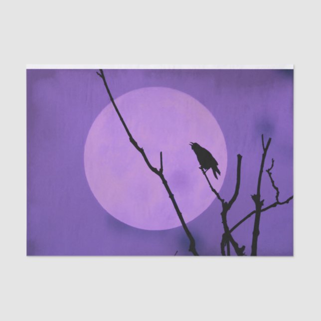 Crow Silhouette Lavender Purple Moon Tissue Paper (Front)