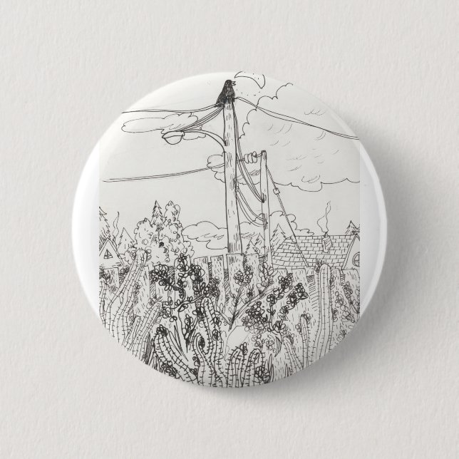 Crow Sitting On A Power Line | Pin (Front)