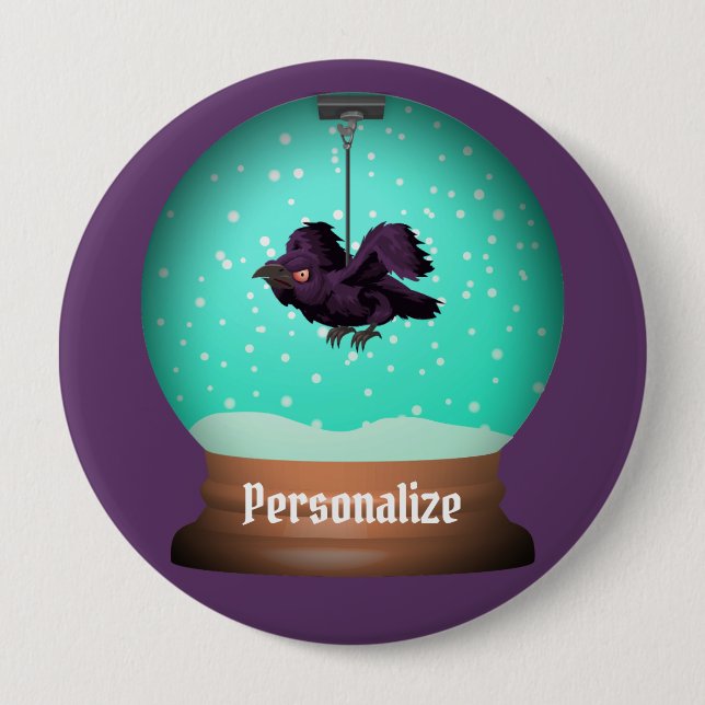 Crow snow globe raven fall unique purple gothic 10 cm round badge (Front)