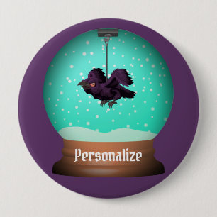 Crow snow globe raven fall unique purple gothic 10 cm round badge
