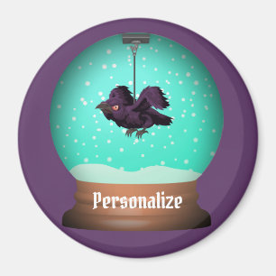 Crow snow globe raven fall unique purple gothic magnet