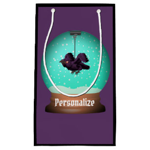 Crow snow globe raven fall unique purple gothic small gift bag