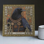 Crow Spirit Animal Personalised Name Field Tile<br><div class="desc">Enchanted Crow Spirit Animal Bird Personalised Immerse yourself in a mystic realm with our Enchanted Crow Spirit Personalised Ceramic Tile. A magnificent crow, adorned with tribal jewels, stands as the centerpiece, embodying symmetrical harmony and the vibrant energy of Happycore and Carpet Punk aesthetics. The crow's noble stature, enhanced by rich...</div>