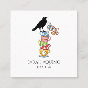 Crow & Tea Cups Art Whimsical Square Business Card