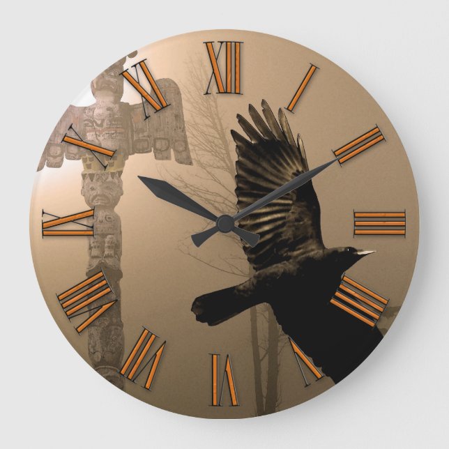 Crow & Totem Pole Native American Art Clock (Front)