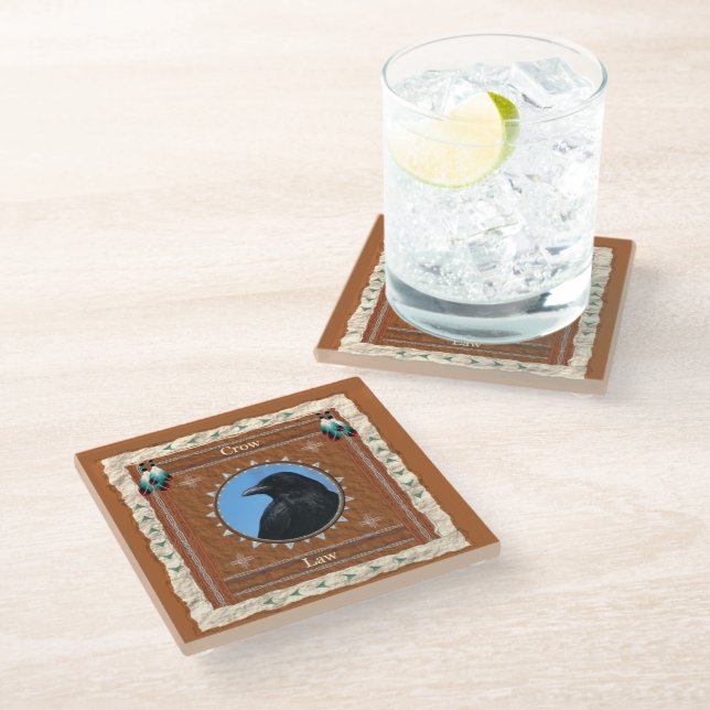 Crow Universal Law Energy Glass Coaster (Angled)