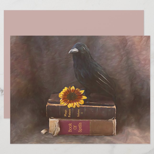 Crow Vintage Gothic Old Books Sunflower Art (Front/Back)