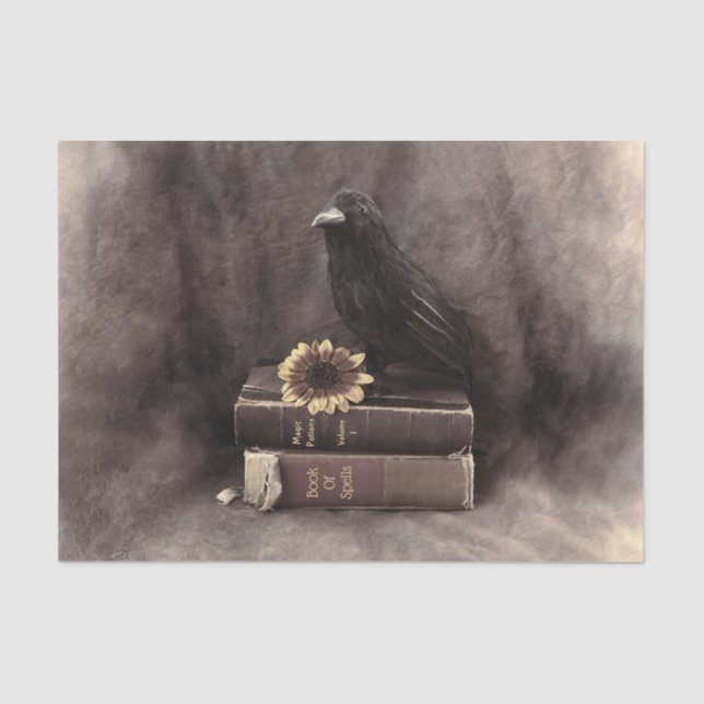 Crow Vintage Gothic Old Books Sunflower Tissue Paper (Front)