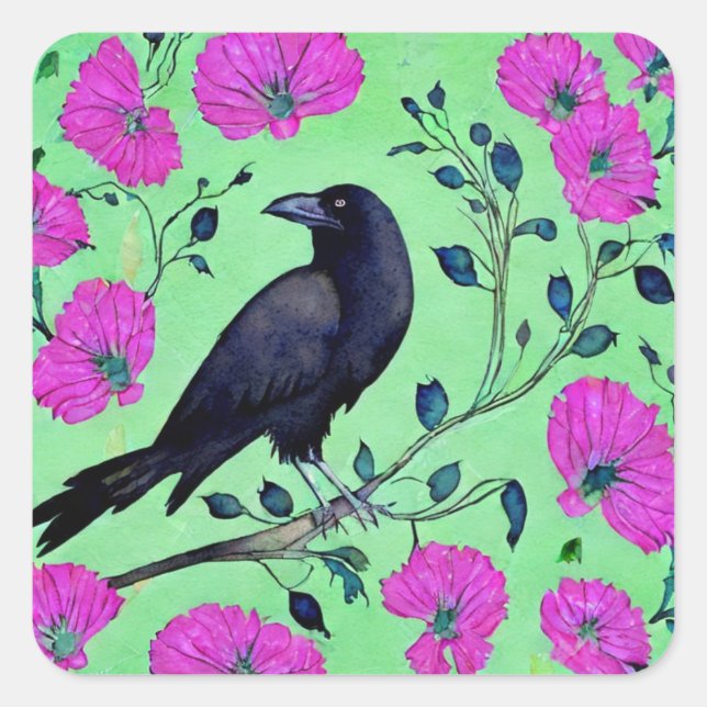 Crow Watercolour Square Sticker (Front)