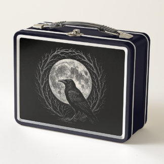 Crow with Full Moon Folk Horror Metal Lunch Box