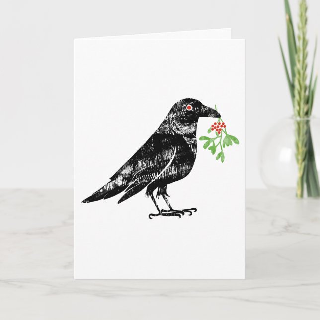 Crow with Mistletoe in it's beak 5"x7"  Card (Front)