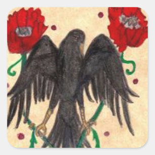 Crow with Poppies Sticker