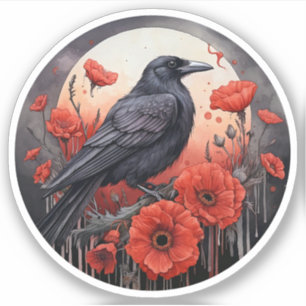 Crow with poppy