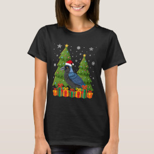 Crow Xmas Tree Lights Santa Hat Ugly Christmas T-Shirt