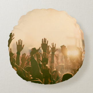 Crowd at concert - retro style photoconcert,crowd, round cushion