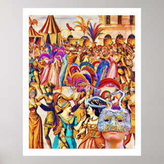 Crowd celebrating carnival poster