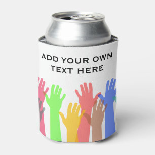 Crowd of Colorful Hands in the Air Custom Text Can Cooler