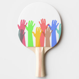 Crowd of Colorful Hands in the Air Ping Pong Paddle
