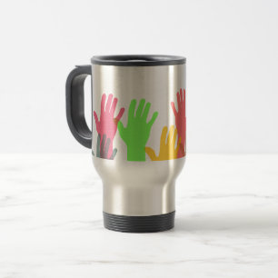 Crowd of Colorful Hands in the Air Travel Mug