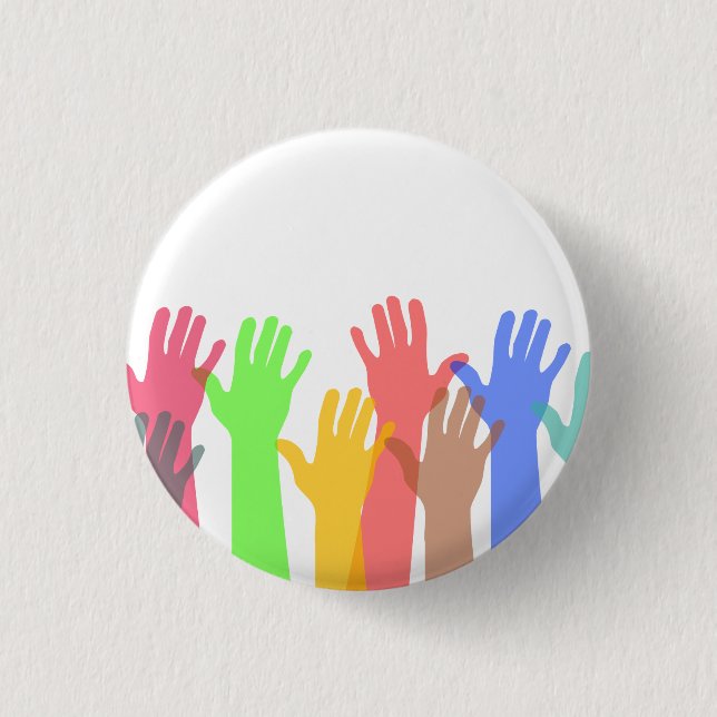 Crowd of Colourful Hands in the Air 3 Cm Round Badge (Front)