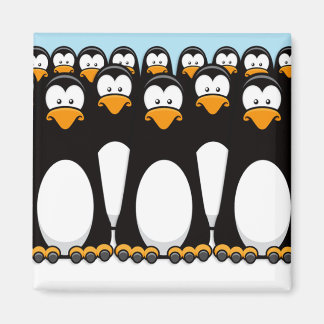 Crowd of Funny Cartoon Penguins on Snow Magnet