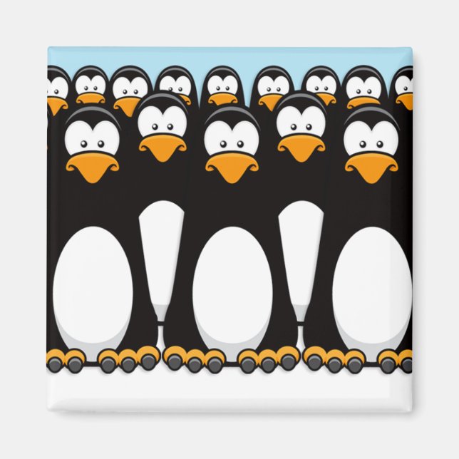 Crowd of Funny Cartoon Penguins on Snow Magnet (Front)