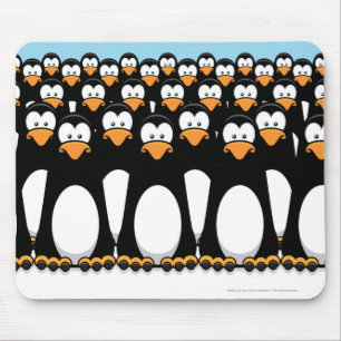 Crowd of Funny Cartoon Penguins on Snow Mouse Mat