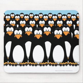 Crowd of Funny Cartoon Penguins on Snow Mouse Mat