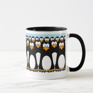 Crowd of Funny Cartoon Penguins on Snow Mug