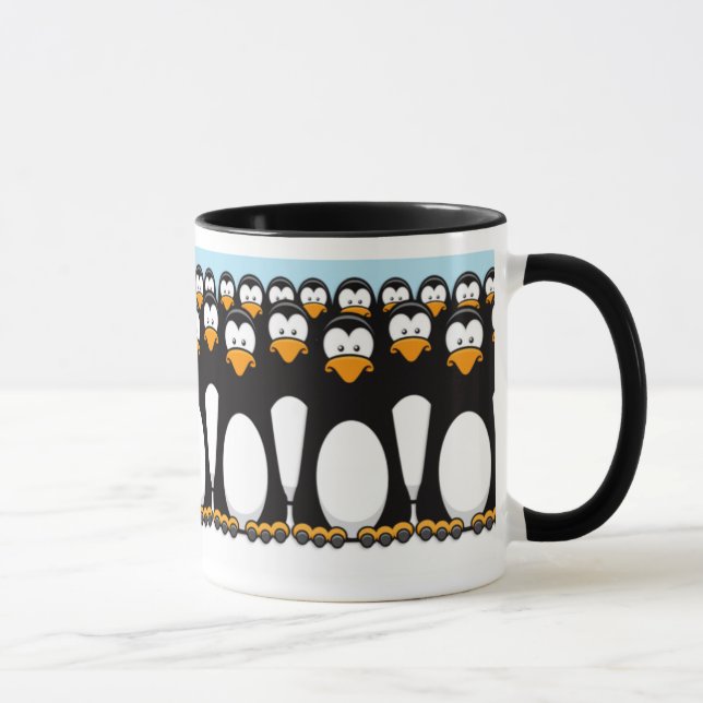 Crowd of Funny Cartoon Penguins on Snow Mug (Right)