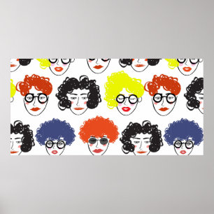 Crowd of funny peoples, seamless background poster