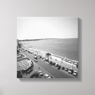 Crowd of people on beach B&W elevated view Canvas Print
