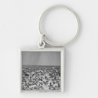 Crowd of people on beach B&W elevated view Key Ring