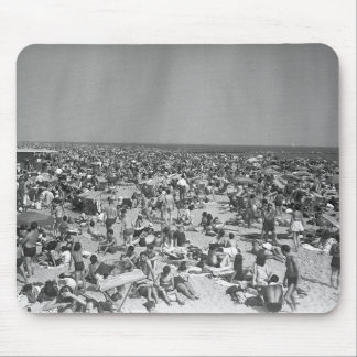 Crowd of people on beach B&W elevated view Mouse Mat