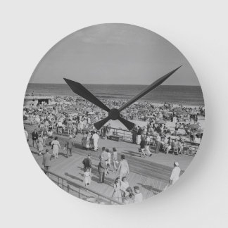 Crowd on Beach Round Clock