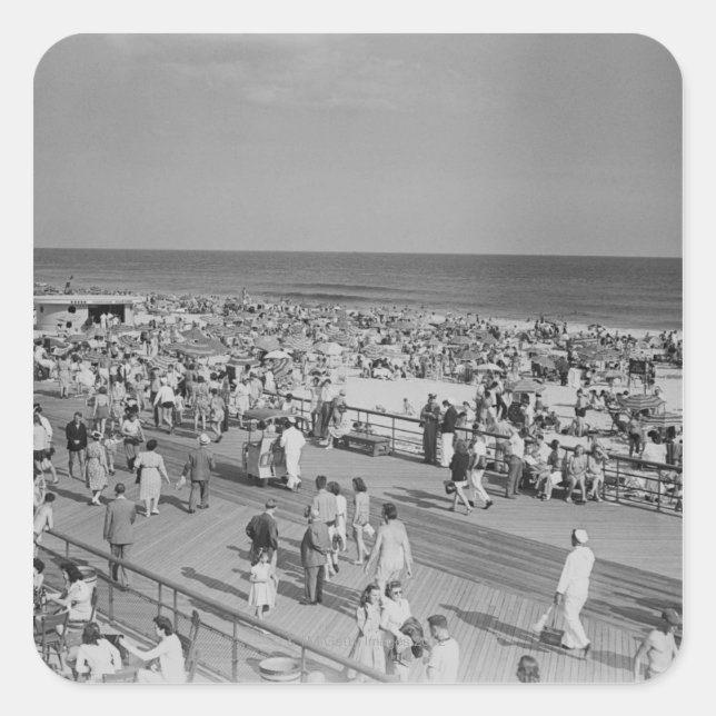 Crowd on Beach Square Sticker (Front)