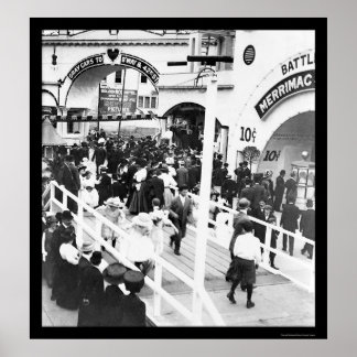 Crowd on the Coney Island Boardwalk 1912 Poster