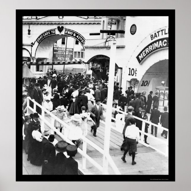 Crowd on the Coney Island Boardwalk 1912 Poster (Front)