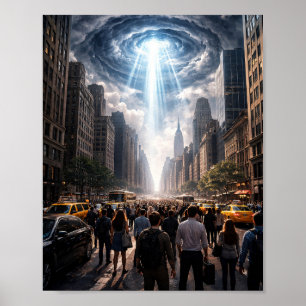 Crowd Watching Sky Phenomenon City SciFi Poster
