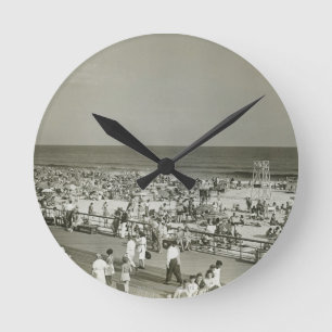 Crowded Beach Round Clock