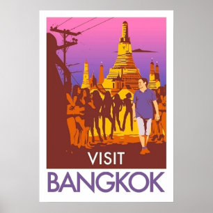 Crowded streets of Bangkok,girls, tourism, vintage Poster