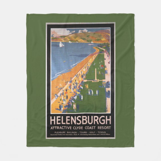 Crowds along Clyde Coast Beach Railways Poster Fleece Blanket (Front)