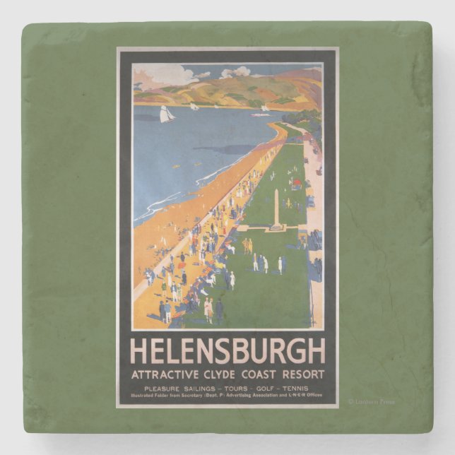 Crowds along Clyde Coast Beach Railways Poster Stone Coaster (Front)