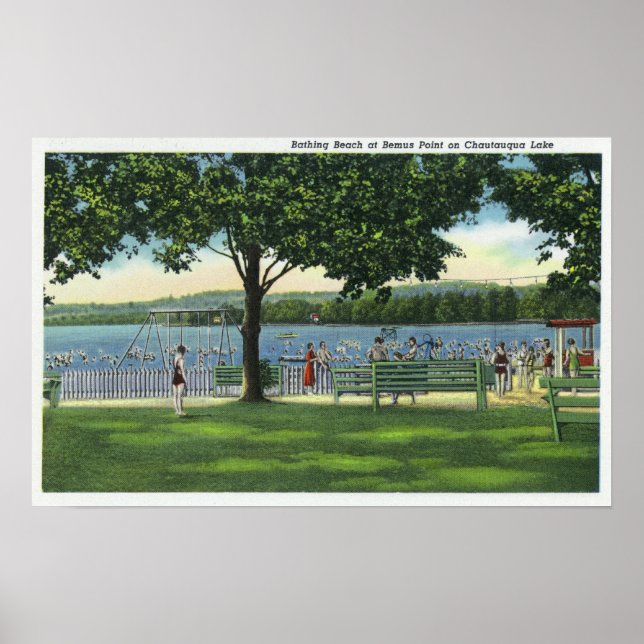 Crowds at the Beach and Park on Chautauqua Poster (Front)