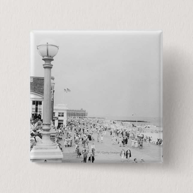 Crowds on esplanade 15 cm square badge (Front)